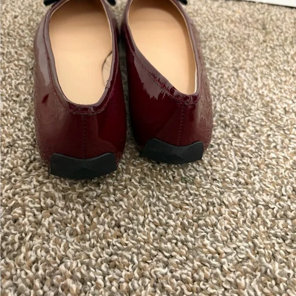 Kate Spade Patent Leather Ballet Burgandy with a Black Bow - Picture 3 of 9